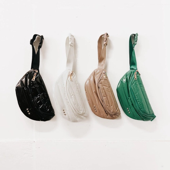 Taupe Shiny Quilted Puffer Bum Sling Crossbody Bag - Picture 5 of 5